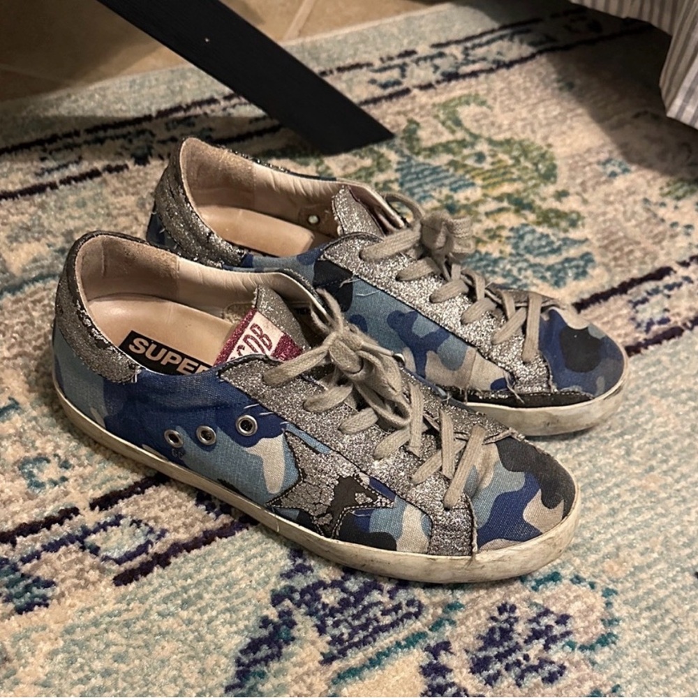 Golden Goose Blue and Gray Camouflage Sneakers